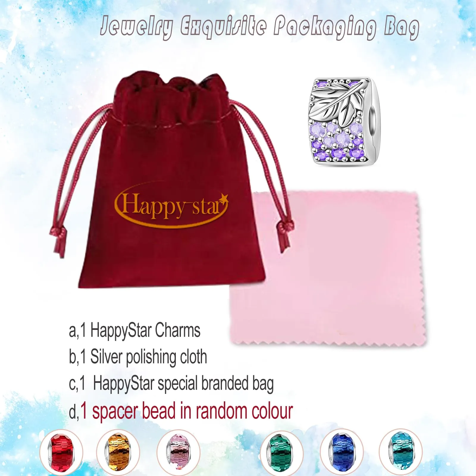 HappyStar charm argento 925 Clip Stopper Beads Charms Ciondolo perline Compatible donna bracciali (Con una perlina spaziale) - immagine 5