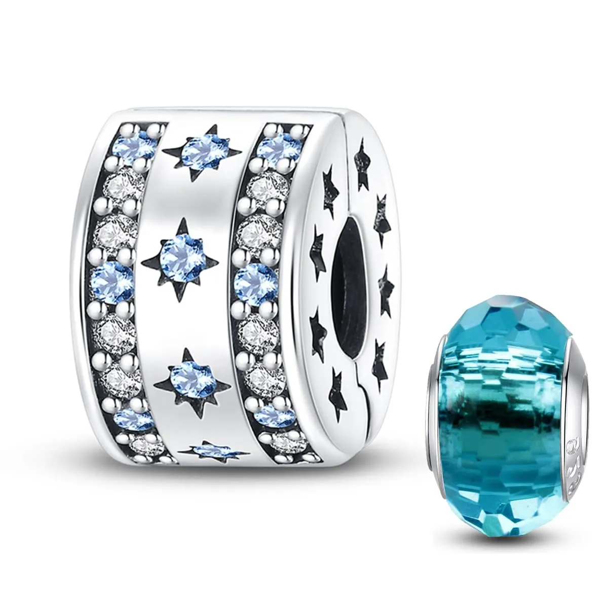 HappyStar charm argento 925 Clip Stopper Beads Charms Ciondolo perline Compatible donna bracciali (Con una perlina spaziale) - immagine 1