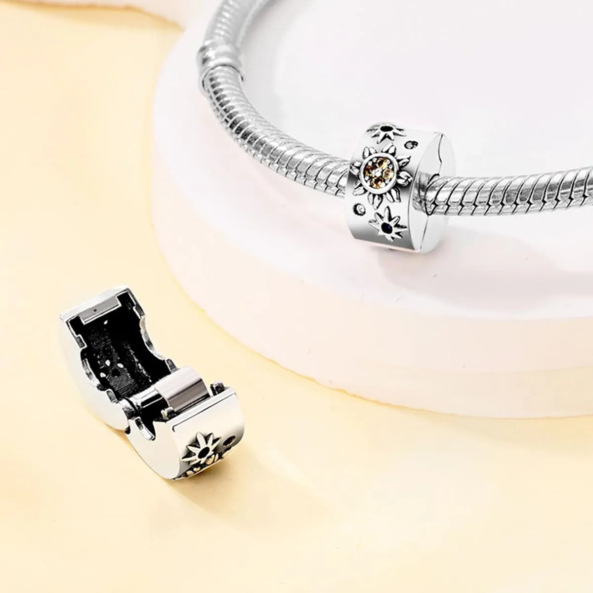 HappyStar charm argento 925 Clip Stopper Beads Charms Ciondolo perline Compatible donna bracciali (Con una perlina spaziale) - immagine 2