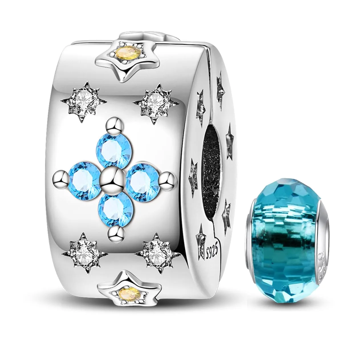 HappyStar charm argento 925 Clip Stopper Beads Charms Ciondolo perline Compatible donna bracciali (Con una perlina spaziale) - immagine 1