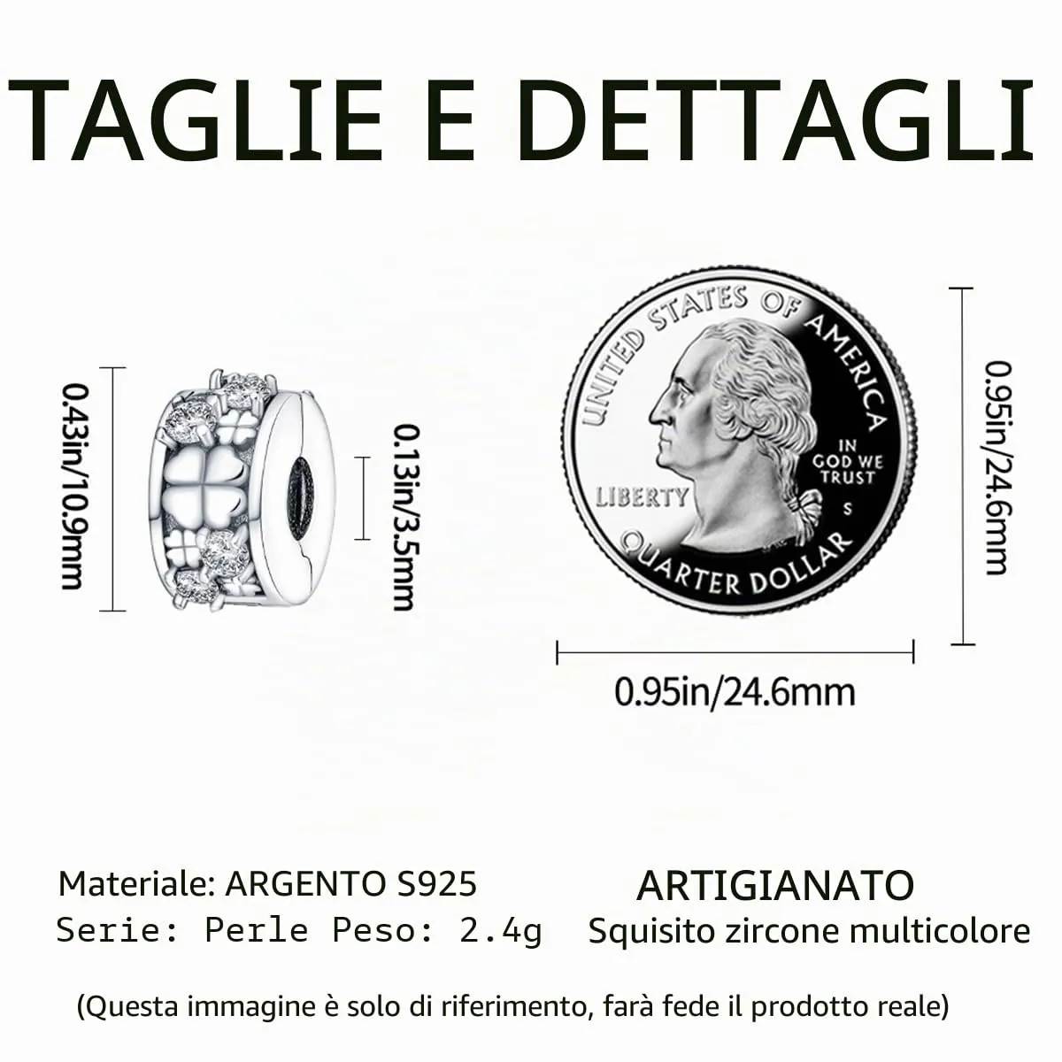 HappyStar charm argento 925 Clip Stopper Beads Charms Ciondolo perline Compatible donna bracciali (Con una perlina spaziale) - immagine 4