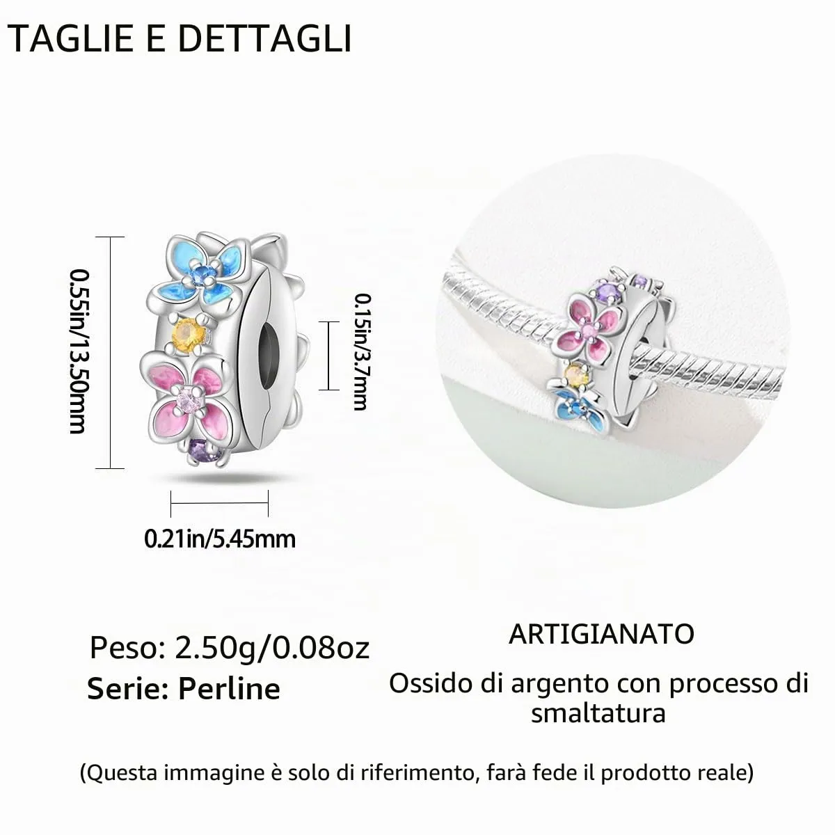 HappyStar charm argento 925 Clip Stopper Beads Charms Ciondolo perline Compatible donna bracciali (Con una perlina spaziale) - immagine 4