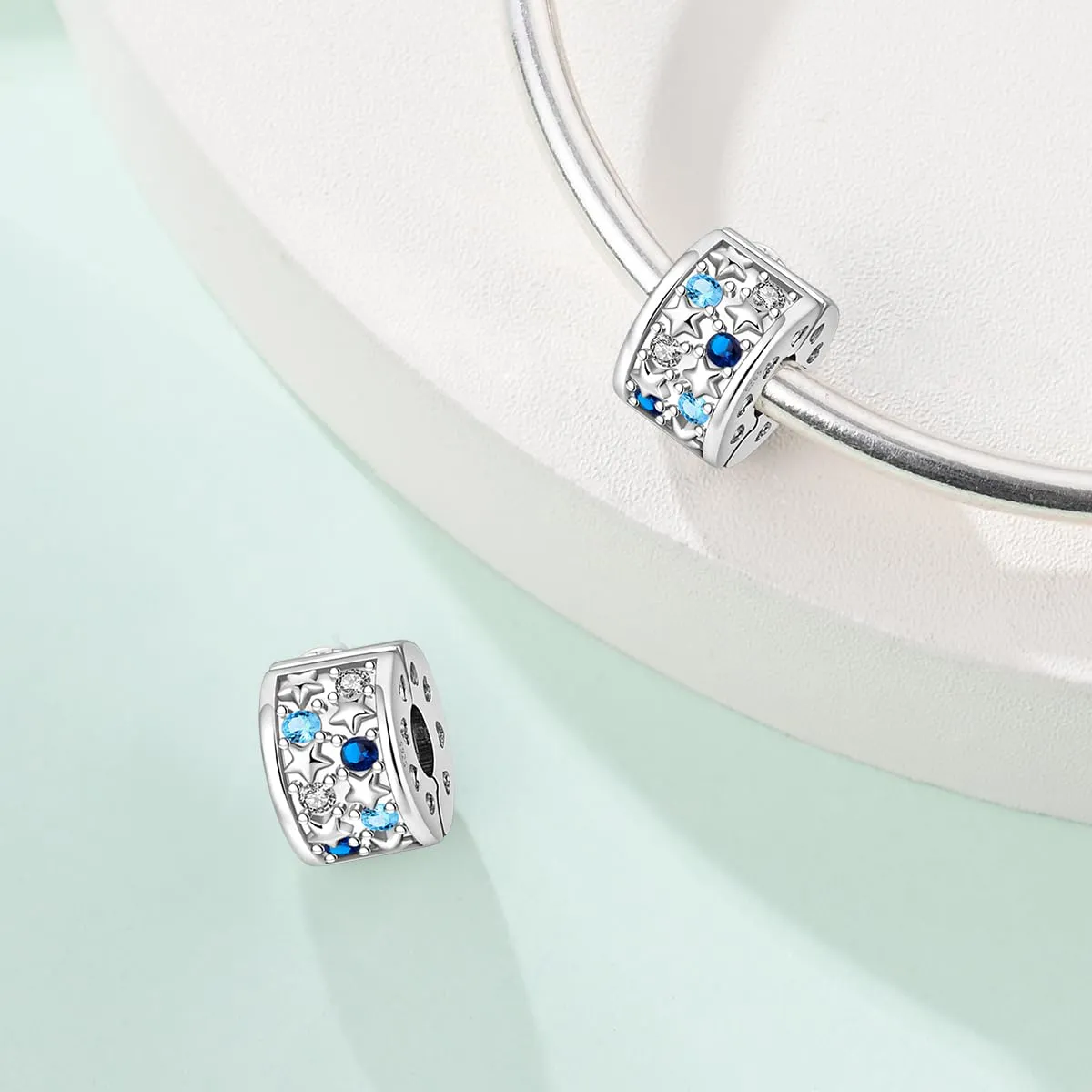 HappyStar charm argento 925 Clip Stopper Beads Charms Ciondolo perline Compatible donna bracciali (Con una perlina spaziale) - immagine 2