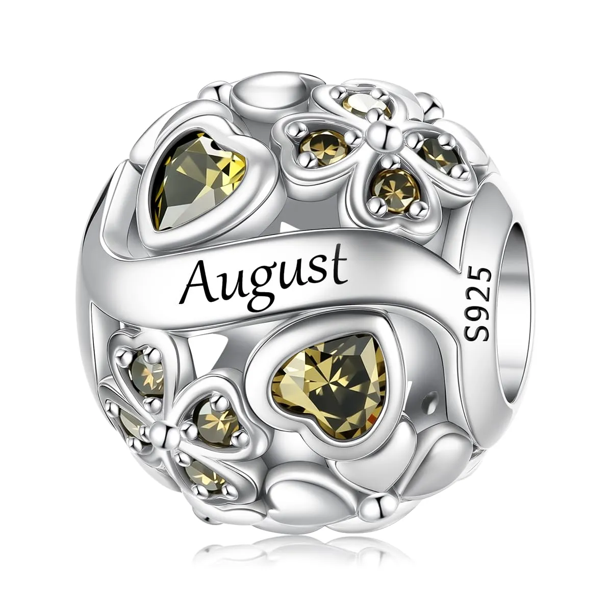 LNQOBU Birthstone Charms per Braccialetti, 925 Argento Sterling Perline di Fascino a Forma di Cuore con trifoglio Portafortuna, Ciondolo d'amore, Regalo di Compleanno per le Donne - immagine 1
