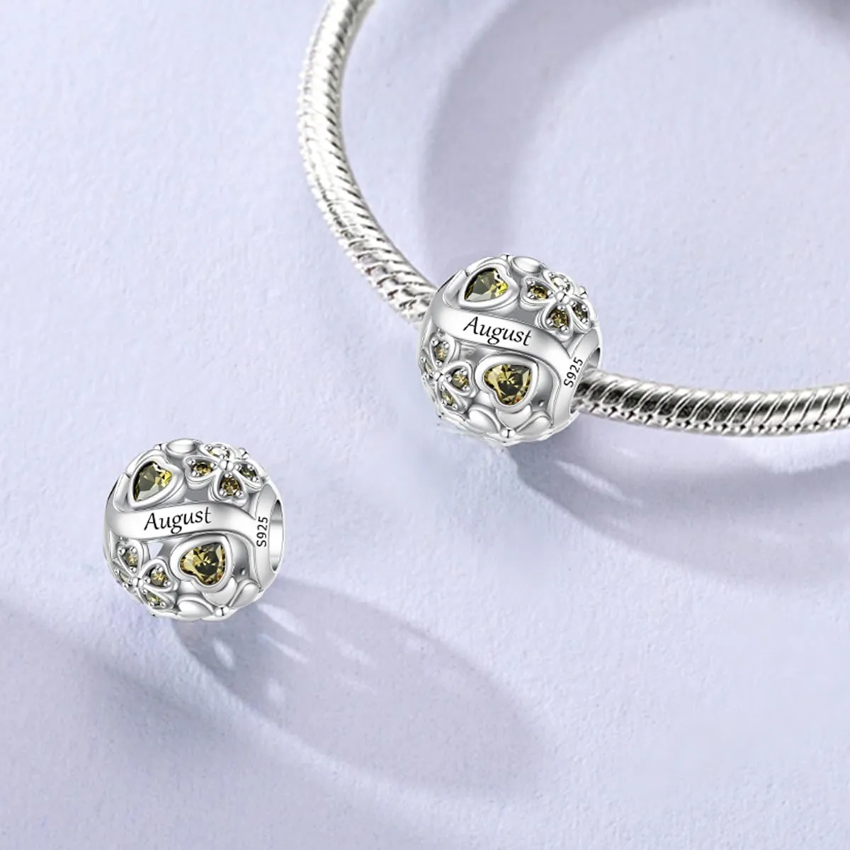 LNQOBU Birthstone Charms per Braccialetti, 925 Argento Sterling Perline di Fascino a Forma di Cuore con trifoglio Portafortuna, Ciondolo d'amore, Regalo di Compleanno per le Donne - immagine 2