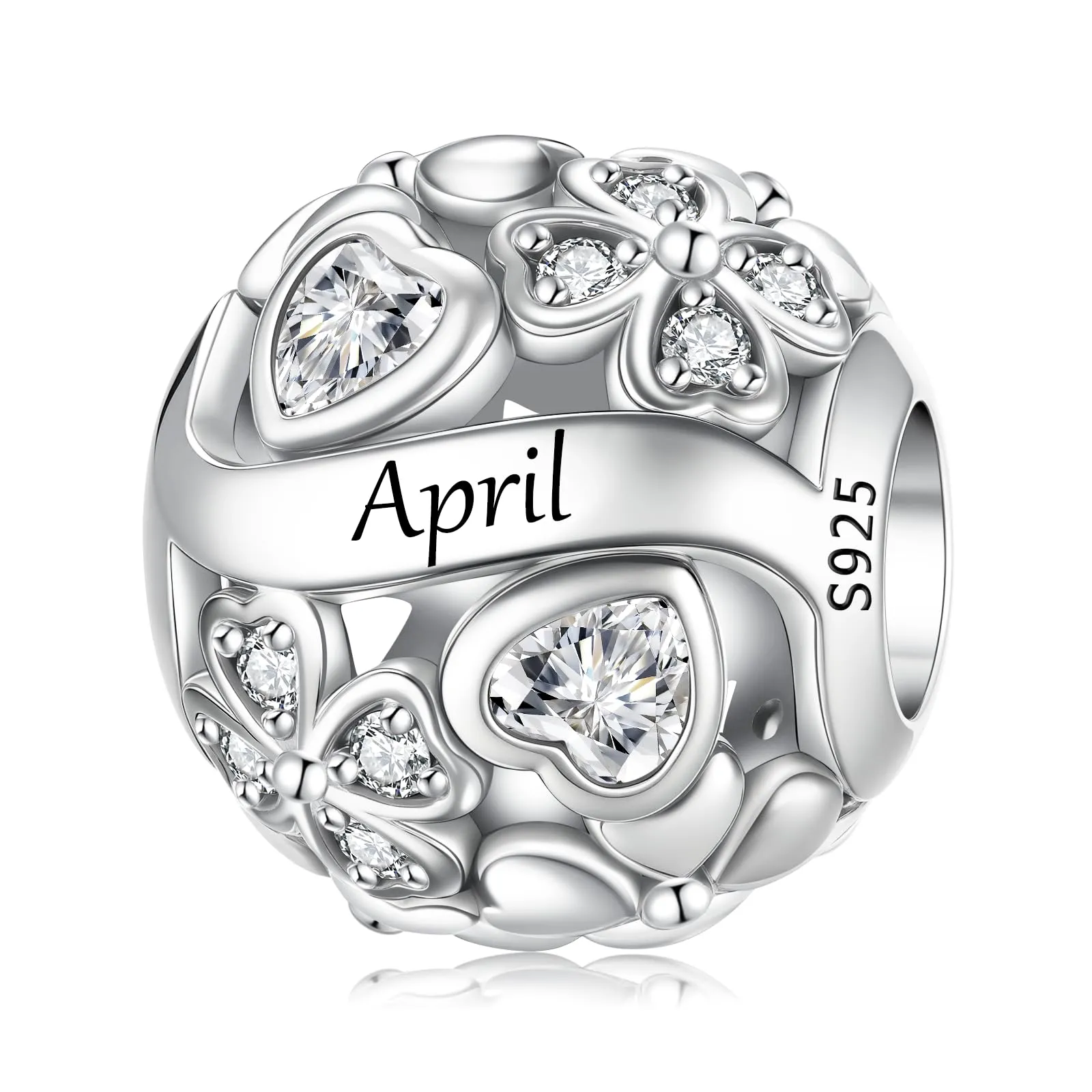 LNQOBU Birthstone Charms per Braccialetti, 925 Argento Sterling Perline di Fascino a Forma di Cuore con trifoglio Portafortuna, Ciondolo d'amore, Regalo di Compleanno per le Donne - immagine 1