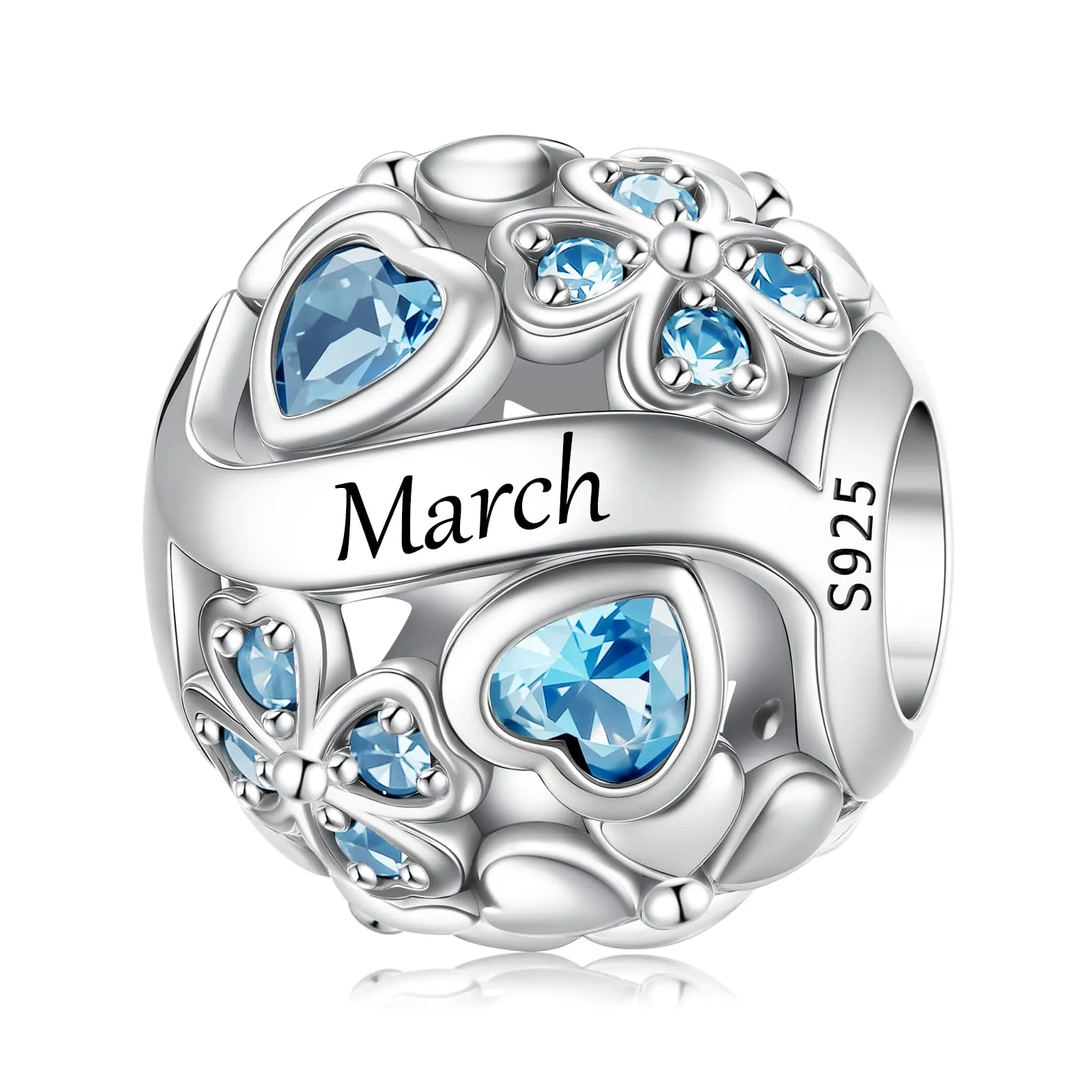 LNQOBU Birthstone Charms per Braccialetti, 925 Argento Sterling Perline di Fascino a Forma di Cuore con trifoglio Portafortuna, Ciondolo d'amore, Regalo di Compleanno per le Donne - immagine 1