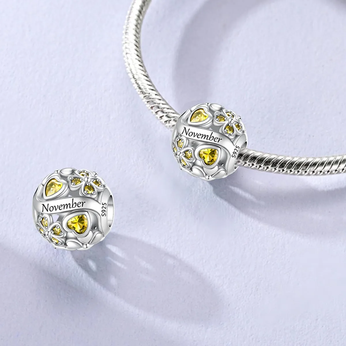 LNQOBU Birthstone Charms per Braccialetti, 925 Argento Sterling Perline di Fascino a Forma di Cuore con trifoglio Portafortuna, Ciondolo d'amore, Regalo di Compleanno per le Donne - immagine 3