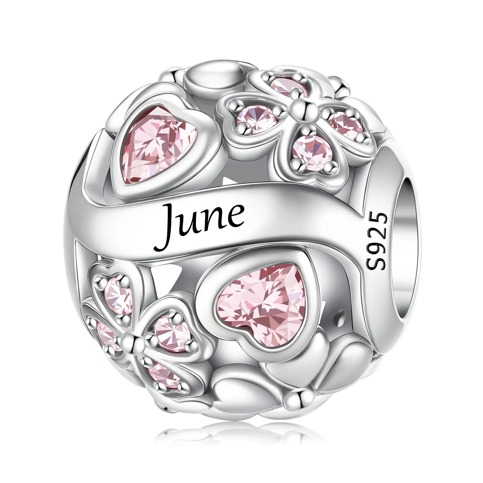 LNQOBU Birthstone Charms per Braccialetti, 925 Argento Sterling Perline di Fascino a Forma di Cuore con trifoglio Portafortuna, Ciondolo d'amore, Regalo di Compleanno per le Donne - immagine 1