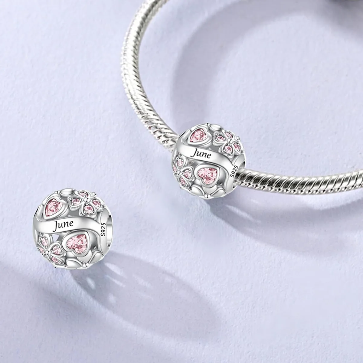 LNQOBU Birthstone Charms per Braccialetti, 925 Argento Sterling Perline di Fascino a Forma di Cuore con trifoglio Portafortuna, Ciondolo d'amore, Regalo di Compleanno per le Donne - immagine 2