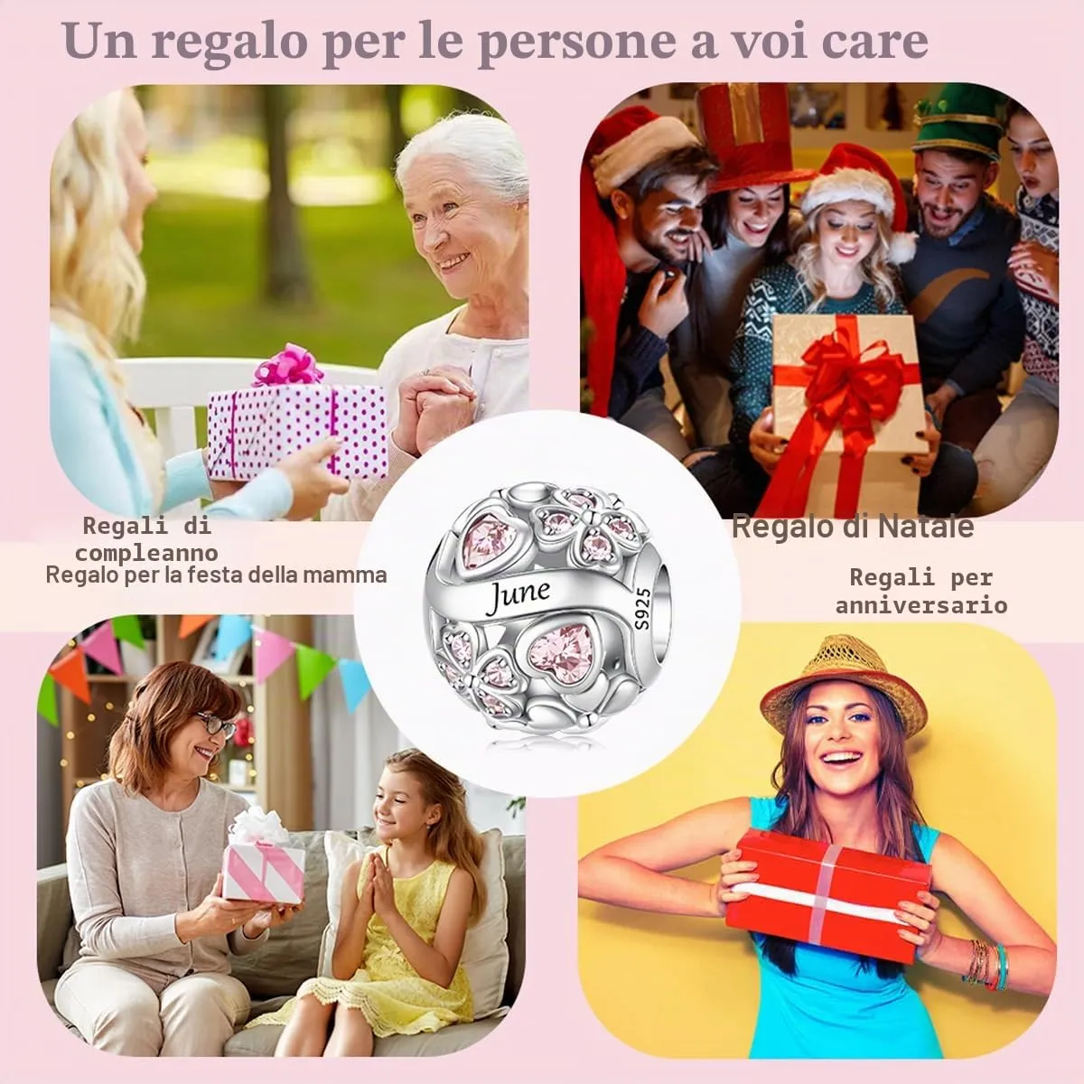LNQOBU Birthstone Charms per Braccialetti, 925 Argento Sterling Perline di Fascino a Forma di Cuore con trifoglio Portafortuna, Ciondolo d'amore, Regalo di Compleanno per le Donne - immagine 6