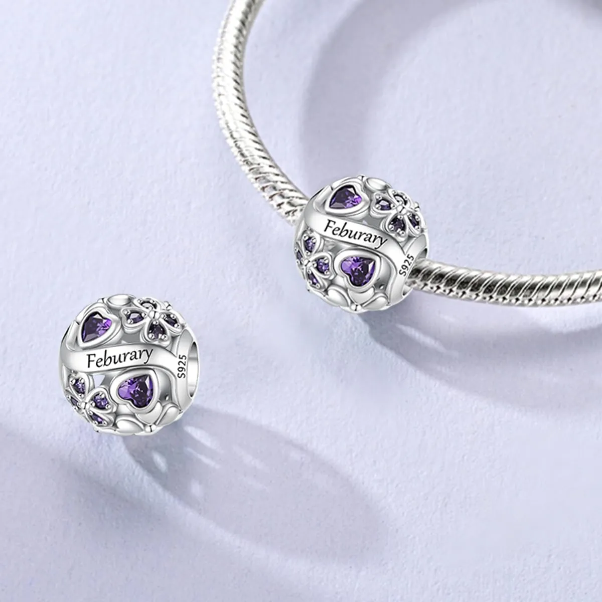LNQOBU Birthstone Charms per Braccialetti, 925 Argento Sterling Perline di Fascino a Forma di Cuore con trifoglio Portafortuna, Ciondolo d'amore, Regalo di Compleanno per le Donne - immagine 3