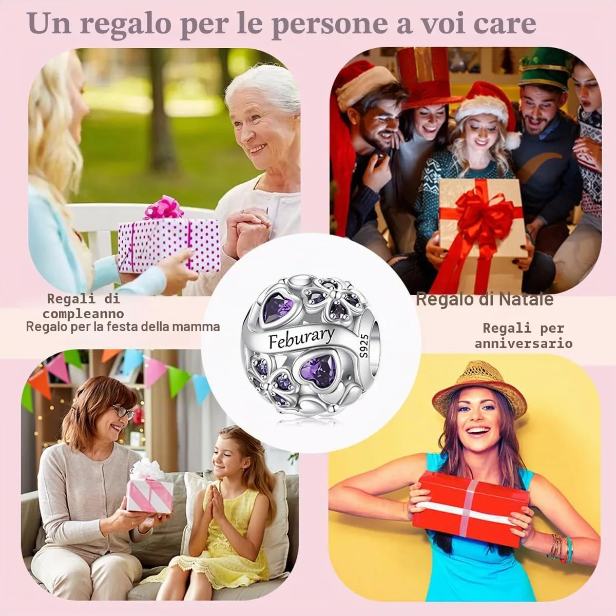 LNQOBU Birthstone Charms per Braccialetti, 925 Argento Sterling Perline di Fascino a Forma di Cuore con trifoglio Portafortuna, Ciondolo d'amore, Regalo di Compleanno per le Donne - immagine 6