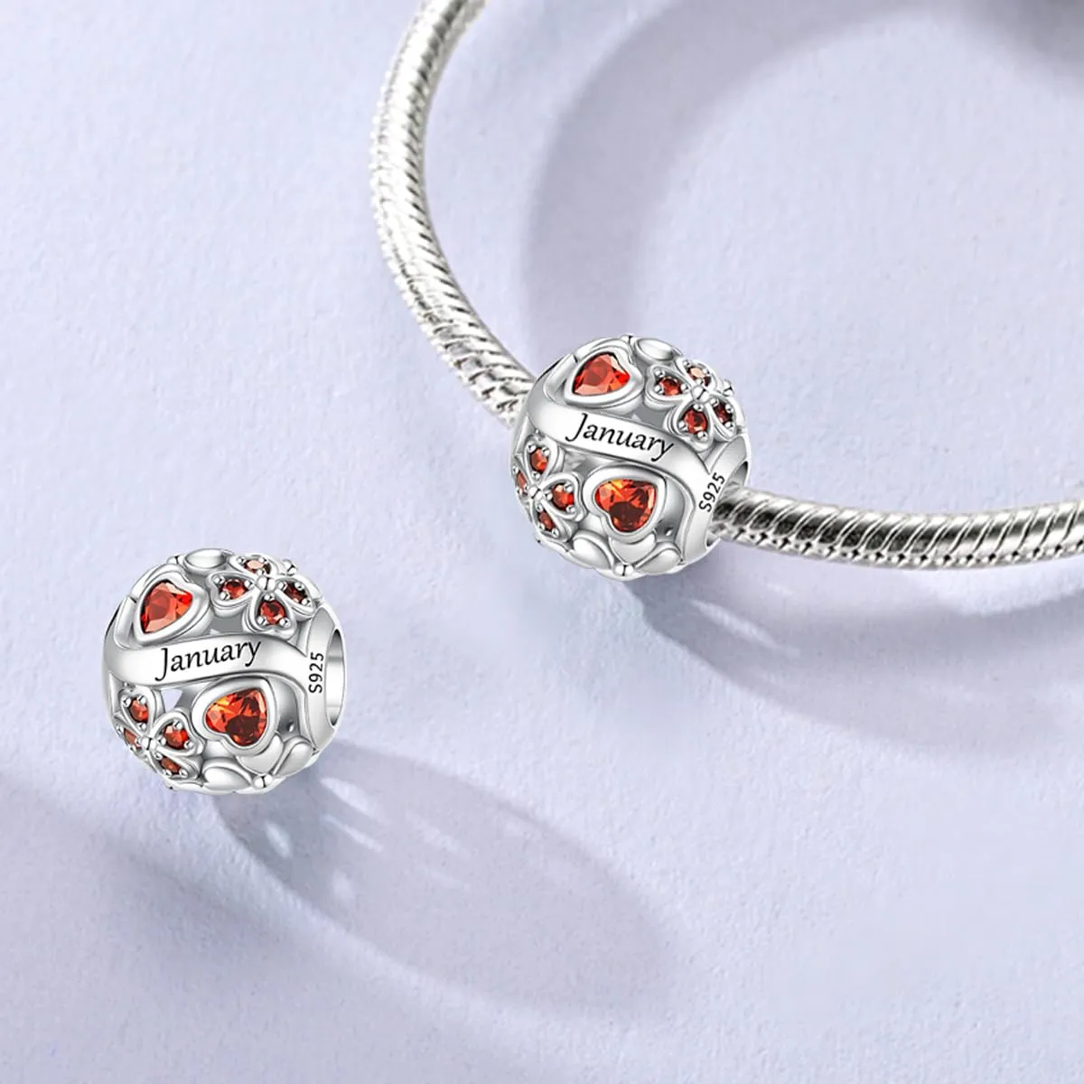 LNQOBU Birthstone Charms per Braccialetti, 925 Argento Sterling Perline di Fascino a Forma di Cuore con trifoglio Portafortuna, Ciondolo d'amore, Regalo di Compleanno per le Donne - immagine 3