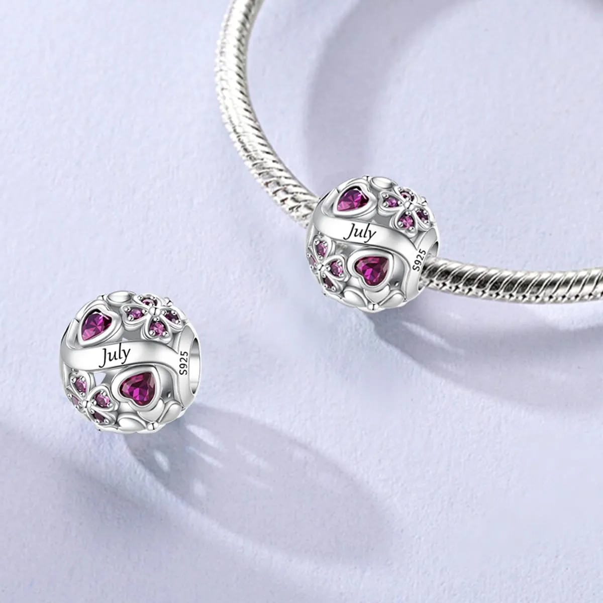 LNQOBU Birthstone Charms per Braccialetti, 925 Argento Sterling Perline di Fascino a Forma di Cuore con trifoglio Portafortuna, Ciondolo d'amore, Regalo di Compleanno per le Donne - immagine 2