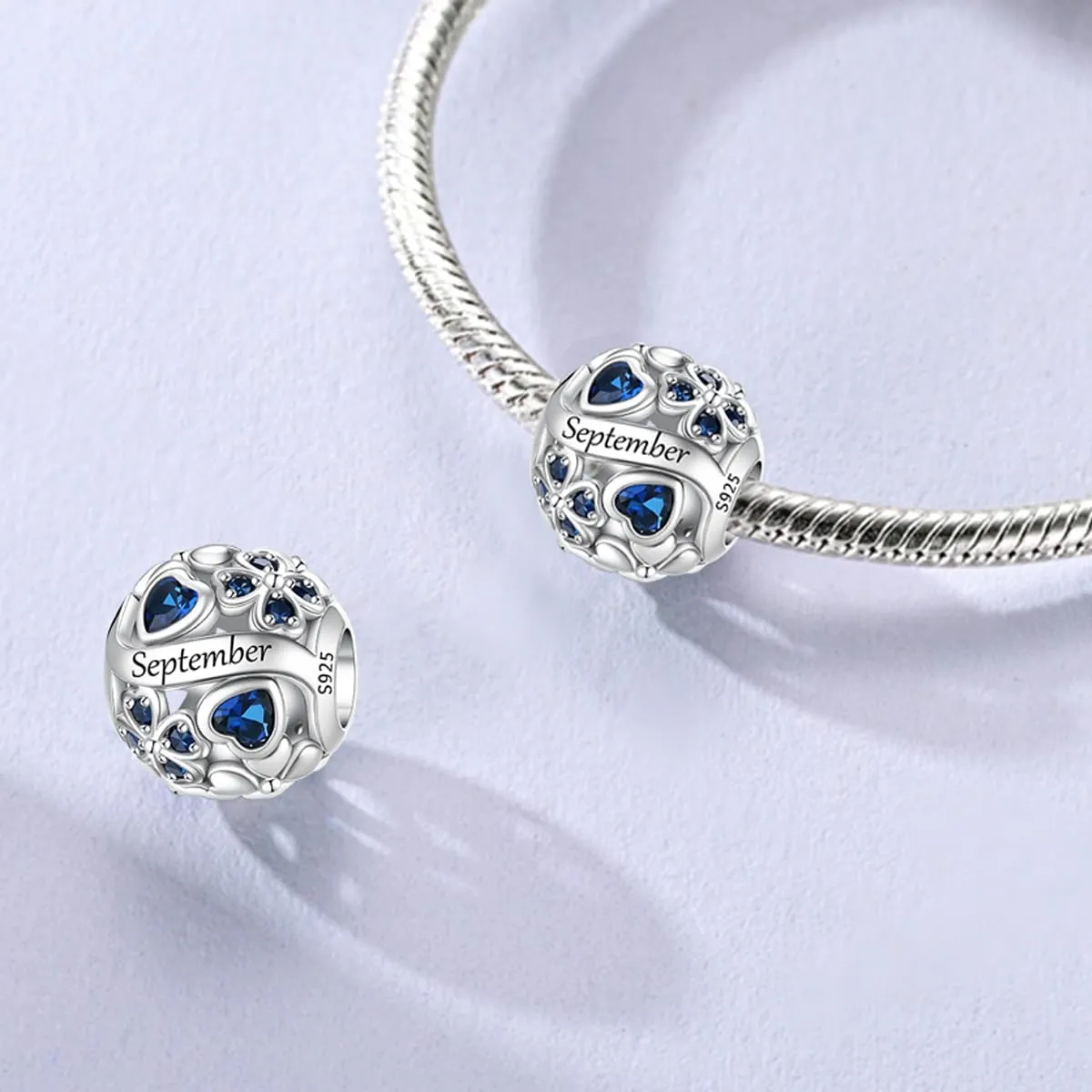 LNQOBU Birthstone Charms per Braccialetti, 925 Argento Sterling Perline di Fascino a Forma di Cuore con trifoglio Portafortuna, Ciondolo d'amore, Regalo di Compleanno per le Donne - immagine 2