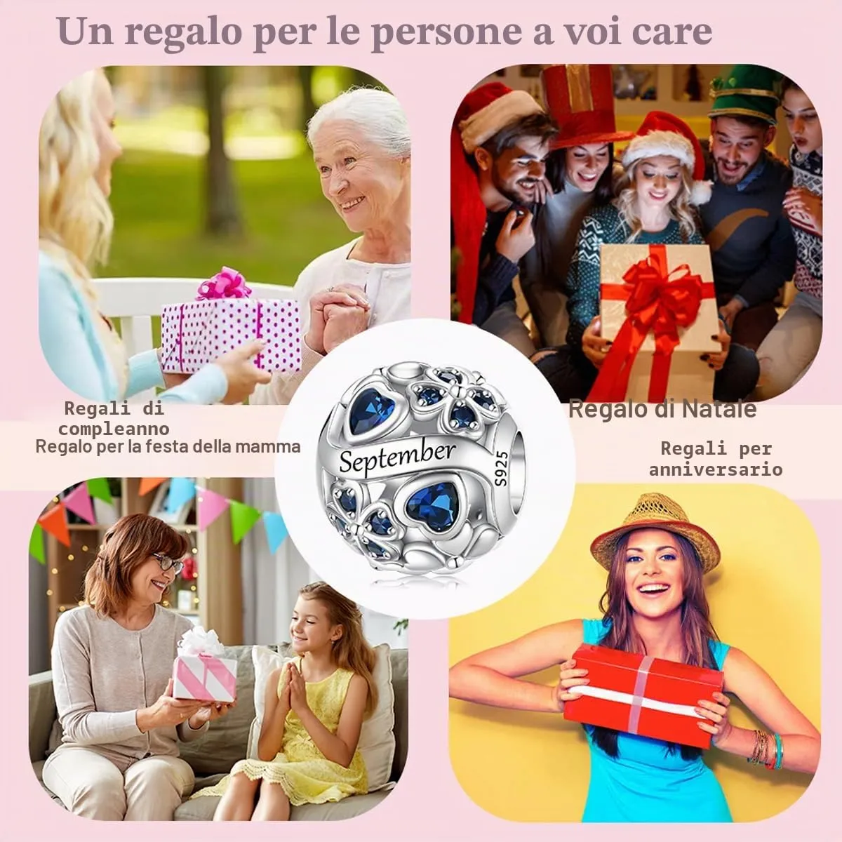 LNQOBU Birthstone Charms per Braccialetti, 925 Argento Sterling Perline di Fascino a Forma di Cuore con trifoglio Portafortuna, Ciondolo d'amore, Regalo di Compleanno per le Donne - immagine 6