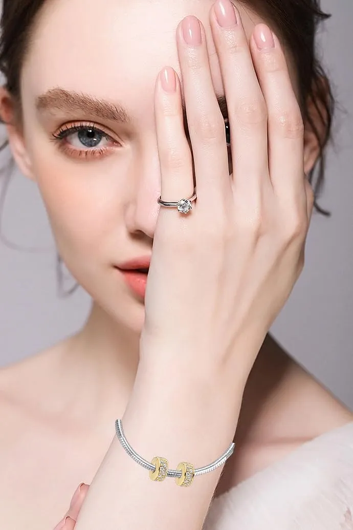 WEIMU Charm in argento Sterling 925 per braccialetti con clip in gomma per perline e ciondoli distanziatori, Medium, Argento sterling, Zirconia cubica - immagine 2