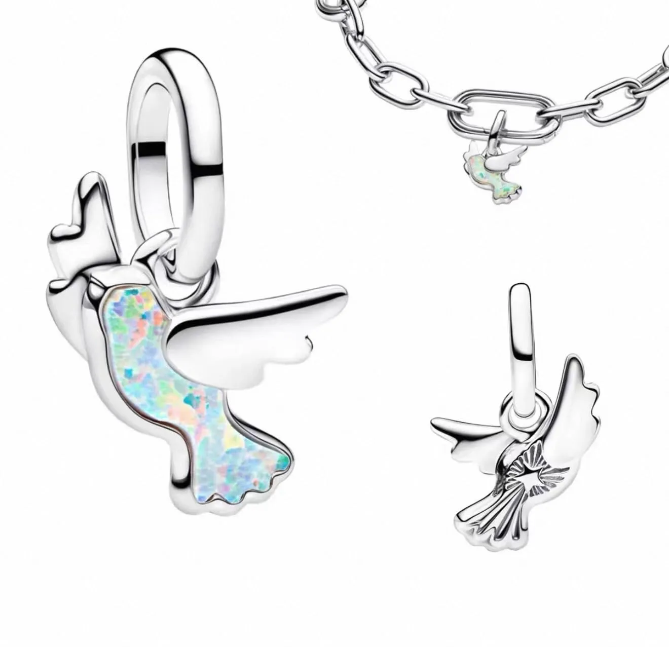 WEIMU Ciondolo fermaglio in argento sterling 925 per braccialetto con fermaglio fermacavo in gomma per perla portaciondolo fermacavo per separatore per braccialetto con perla, Medium, Argento sterling - immagine 1