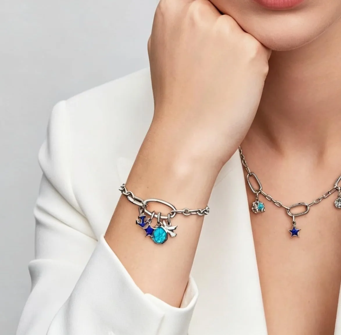 WEIMU Ciondolo fermaglio in argento sterling 925 per braccialetto con fermaglio fermacavo in gomma per perla portaciondolo fermacavo per separatore per braccialetto con perla, Medium, Argento sterling - immagine 4