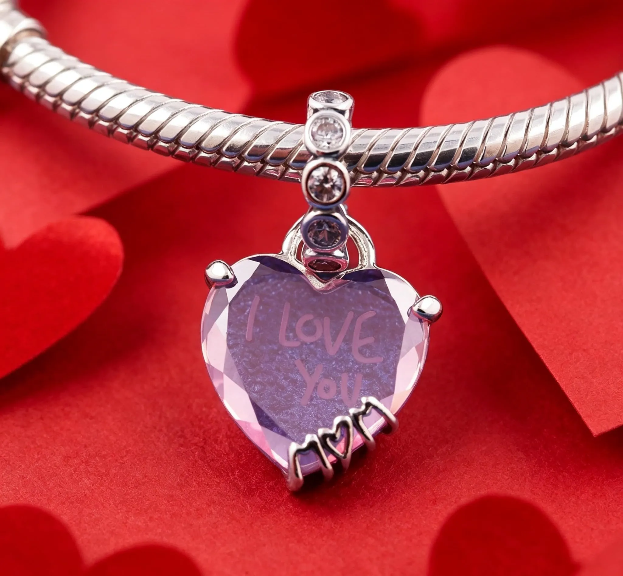 WEIMU Ciondoli in argento S925 per bracciali, ciondoli a forma di stop, beads charms, compatibili con braccialetti e collane europei da donna, m, Argento sterling, Zirconie sintetico - immagine 2