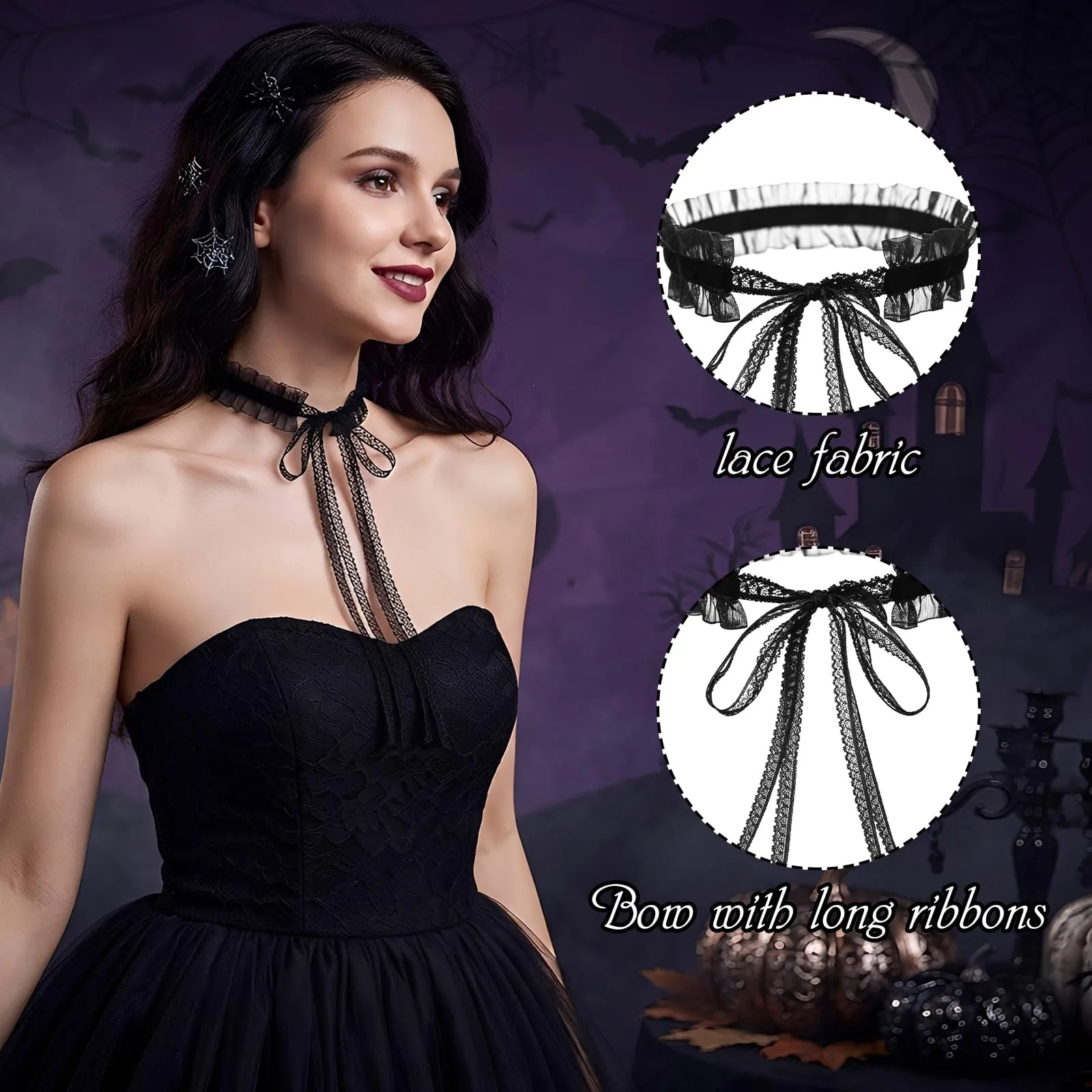 Collana Choker Donna, Pizzo Girocollo, Vintage Lace Choker Necklace,Nero - immagine 3