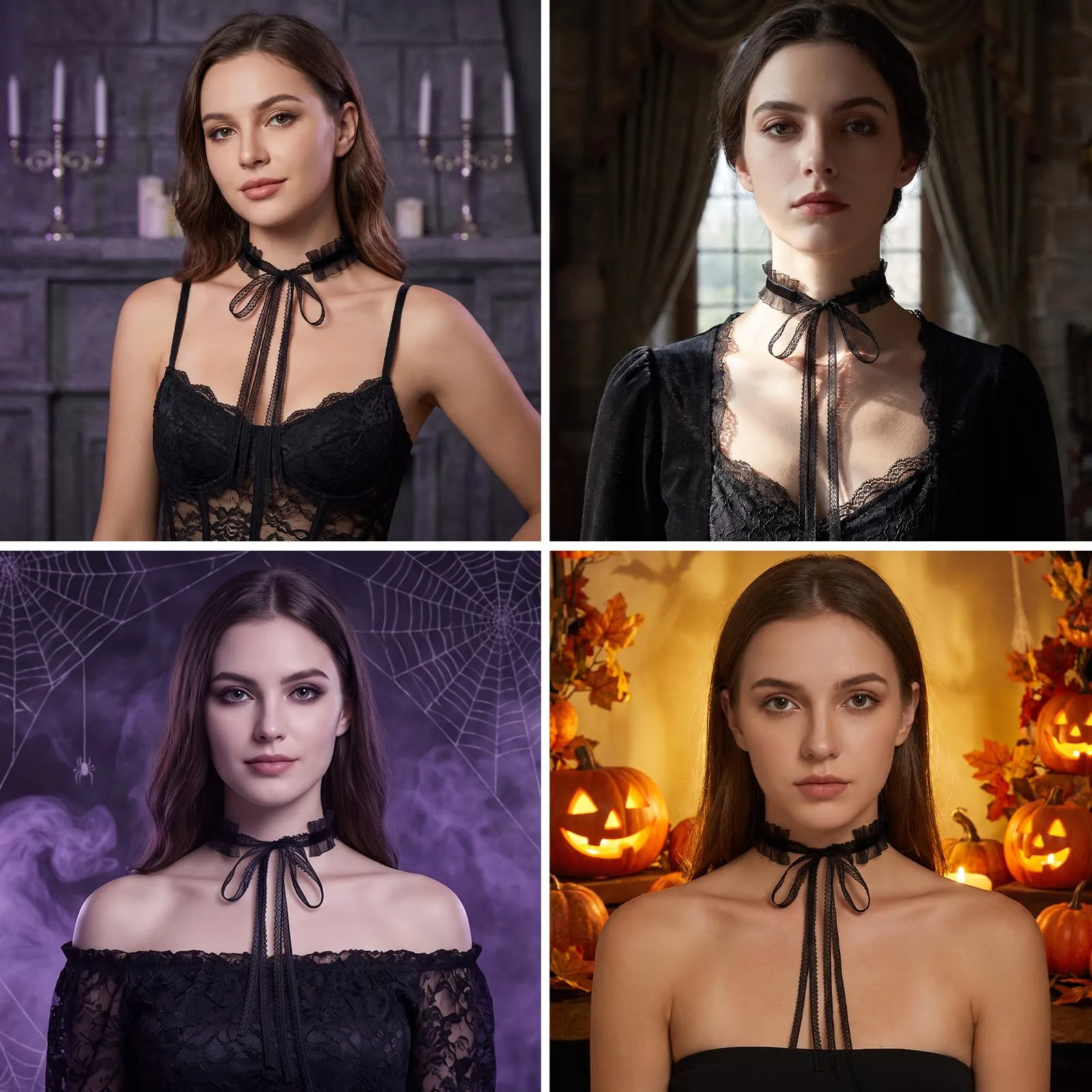 Collana Choker Donna, Pizzo Girocollo, Vintage Lace Choker Necklace,Nero - immagine 7