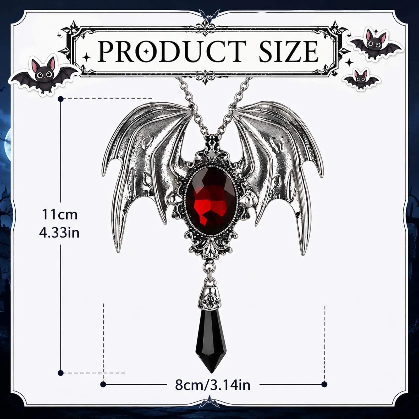 ZOSIGN Collana Pipistrello, Rosso Collana Gotica Pipistrello, Collane Goth Donna, Collane Pipistrellus Donna, Accessori Gotici da Vampiro, Regali per Halloween E Carnevale per Donne - immagine 5