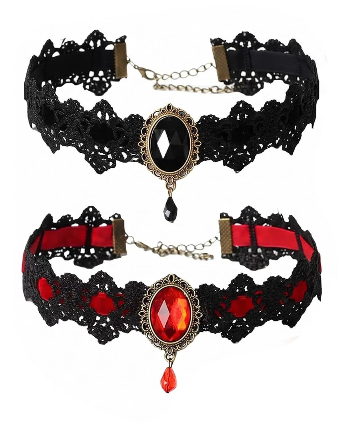 KACZUS Collane in Pizzo Nero e Rosso 2 Pezzi, Fermaglio Antiscivolo Sicuro per Layering, Accessori Gotici per Costume Halloween e Cosplay Donna - immagine 1