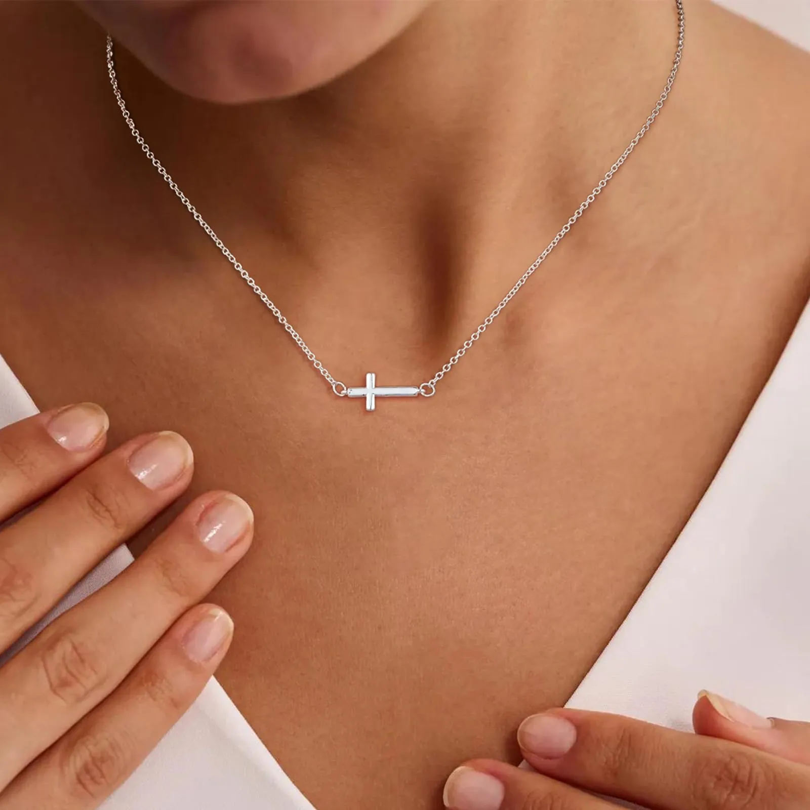 Collana con ciondolo a forma di croce, in argento, da donna, gioielli da - immagine 2