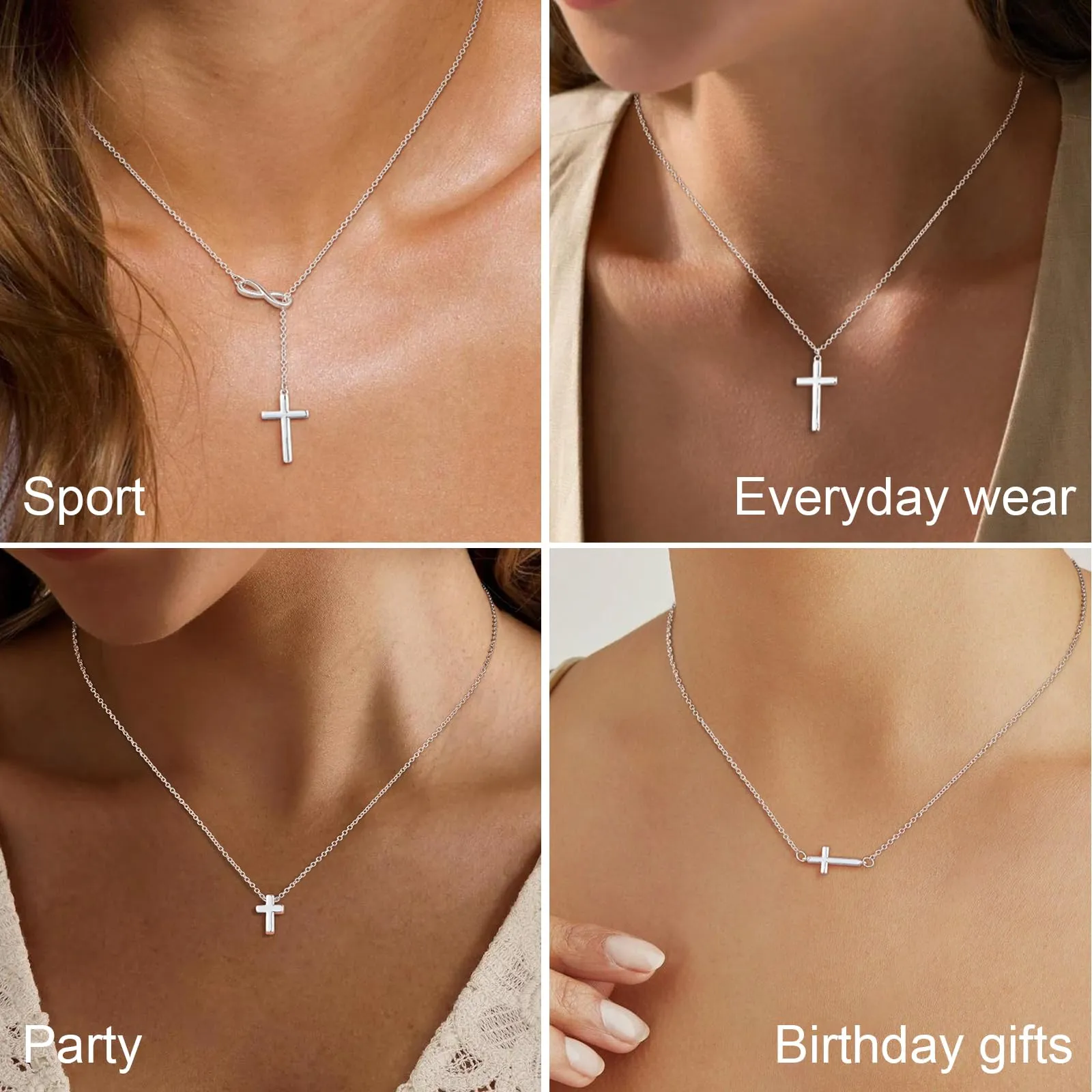 Collana con ciondolo a forma di croce, in argento, da donna, gioielli da - immagine 3