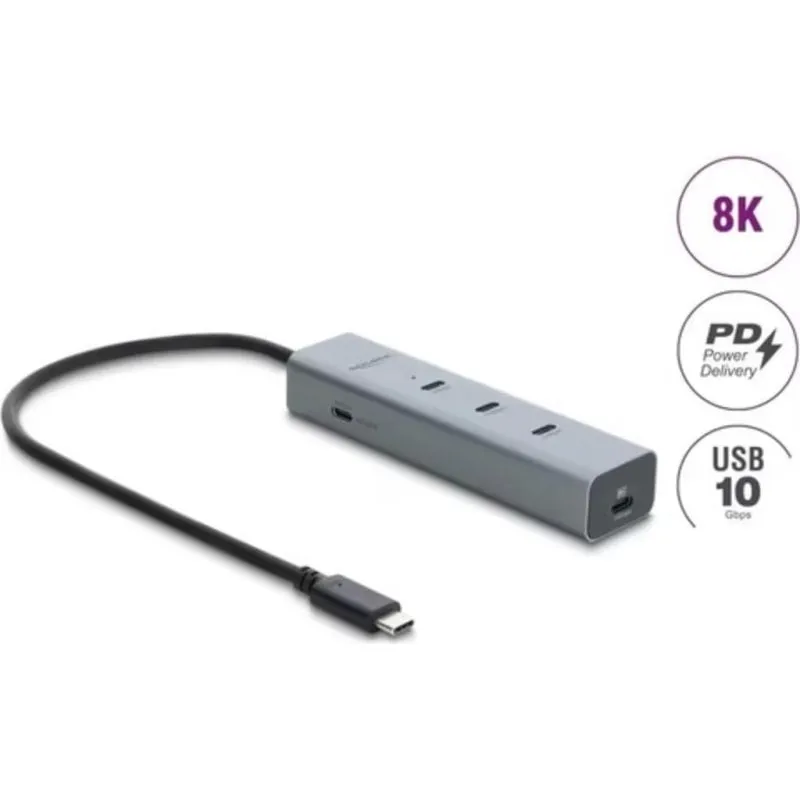 Hub USB-C Delock 64379 5 Porte 10 Gbit/s 8K 100 W - immagine 1