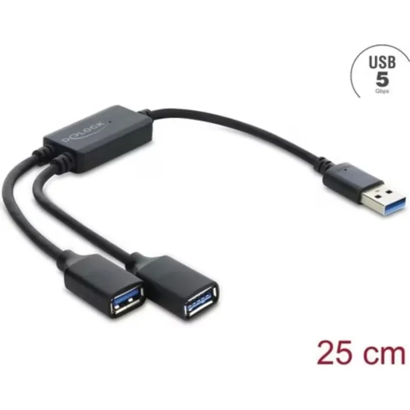Hub USB Delock 2 Porte USB-A 5Gbps Cavo 0,25m Compatto - immagine 1