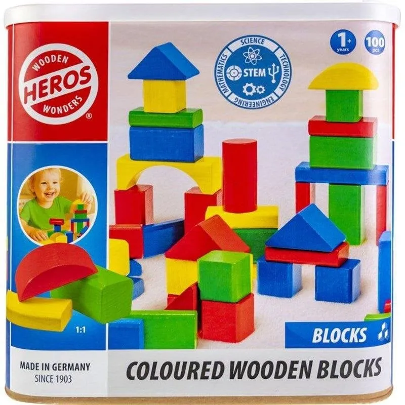 Heros Blocchi di Legno Multicolore Set Bambini 100 pezzi - immagine 1