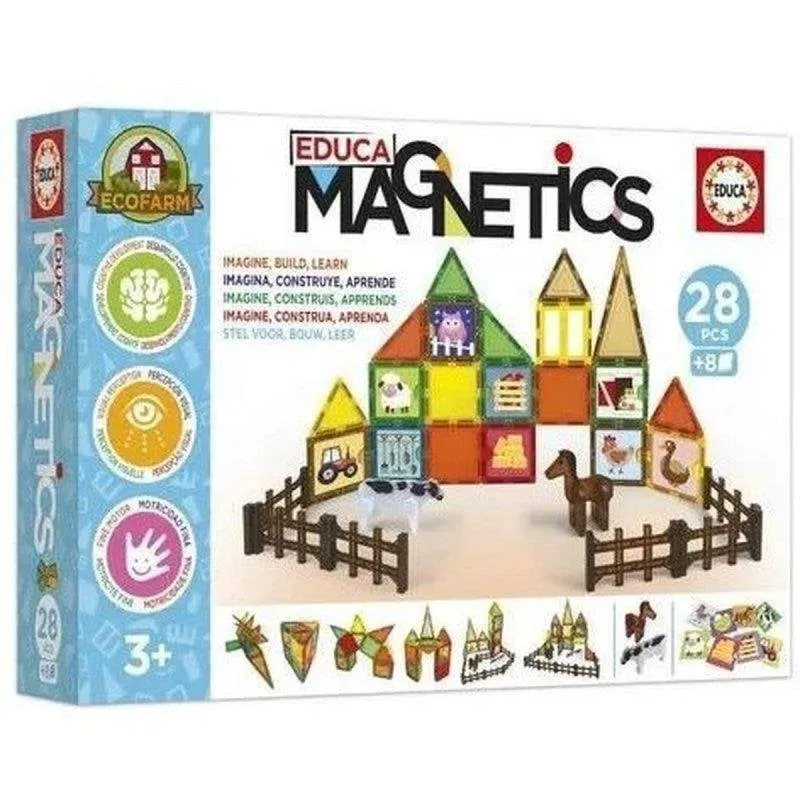 Educa Magnetics Eco Farm Set Di Costruzione Magnetica 28 Pezzi + 2 Animali E 8 Carte - immagine 1