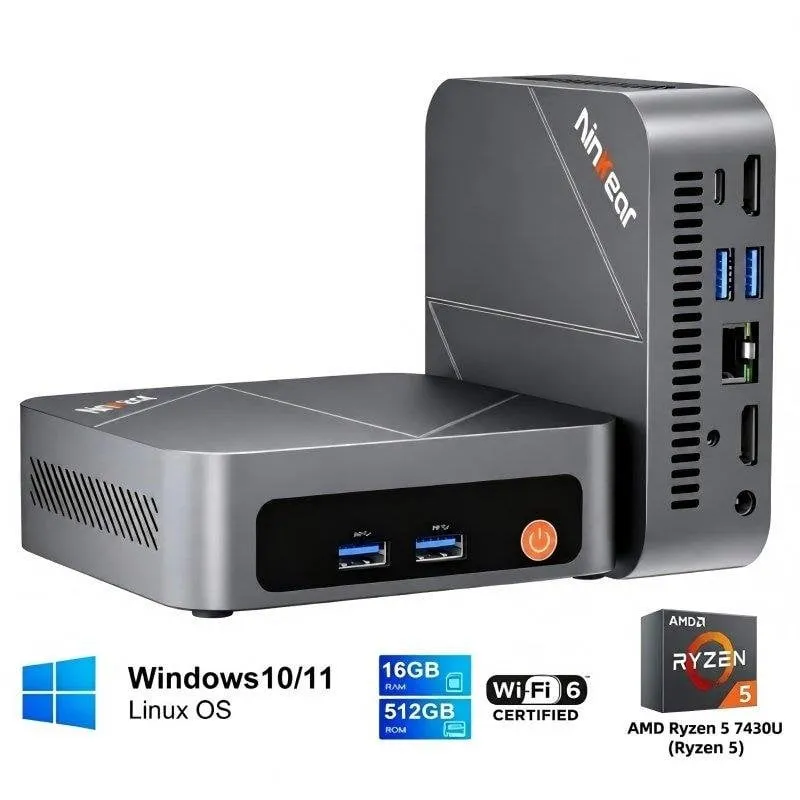 Mini PC Ninkear M7 AMD Ryzen 5 7430U 16GB 512GB SSD Radeon Windows 11 Pro Compatto Silenzioso - immagine 1