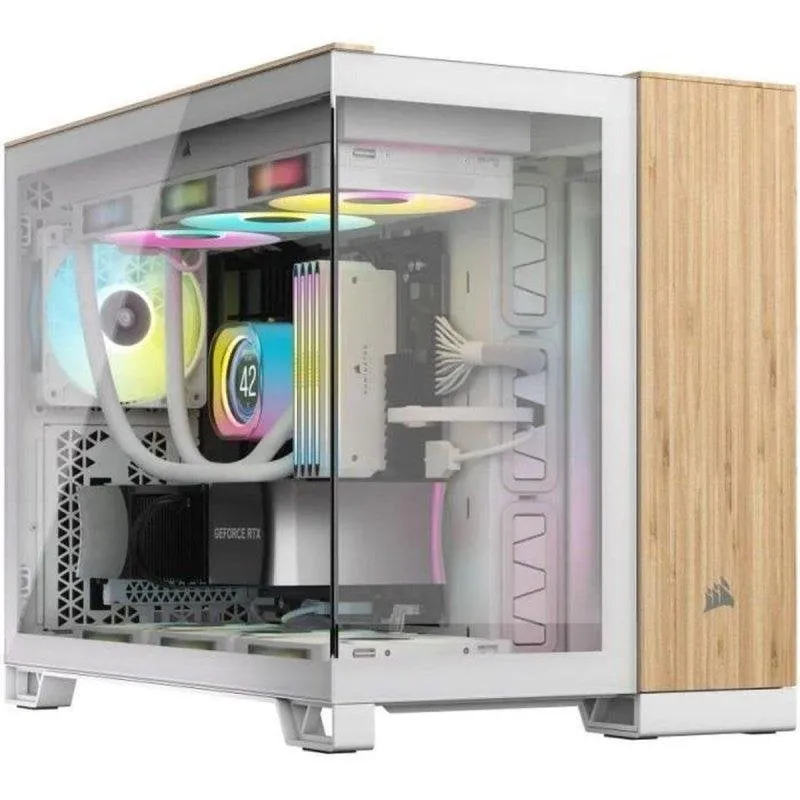 Case Corsair 2500X Mini Tower Micro ATX Bianco/Bambù Vetro e Mesh USB-C - immagine 1