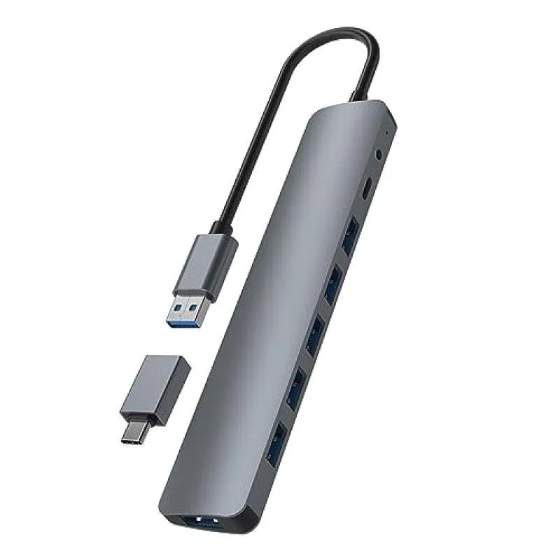 Hub TnB 7 porte USB 3.0 Alluminio modello HUBUSB7ALU3 con adattatore USB-C - immagine 1