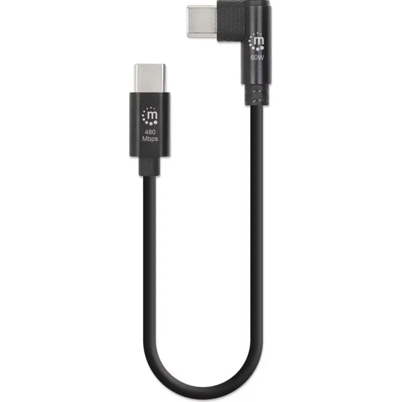 Cavo USB-C Manhattan 90° 60W Confezione 5 pezzi 0,2 m Nero - immagine 1