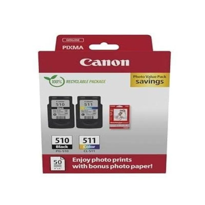 Kit Cartucce Canon PG-510/CL-511 con Inchiostri e Carta Fotografica - immagine 1