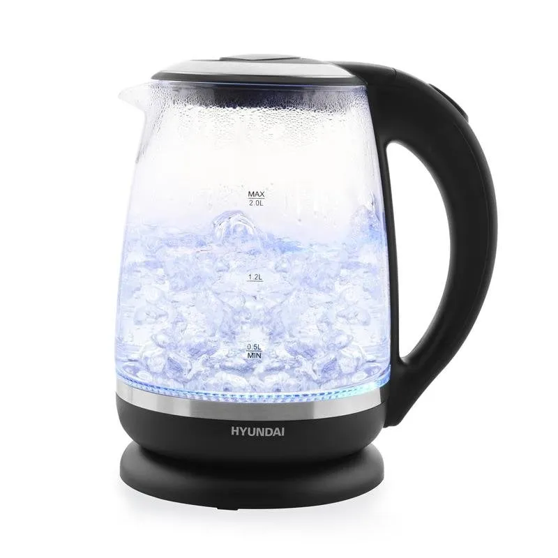 Bollitore elettrico Hyundai VK745 2L 2200W Vetro Acciaio Nero Argento - immagine 1