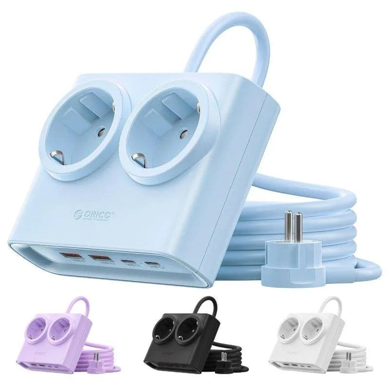 Multipresa Orico PDC 6 prese 2 USB-C PD 25W 2 USB-A cavo 1,6 m blu - immagine 1