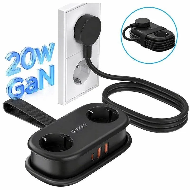 Multipresa Orico AP3 5 prese 2 USB-A 1 USB-C 20W compatta - immagine 1