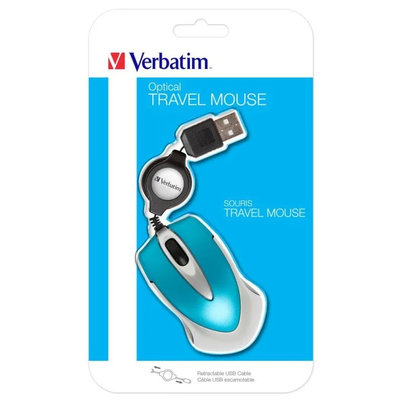 Mouse Verbatim Go Mini USB 1000 DPI Blu Argento con Cavo Retrattile - immagine 1