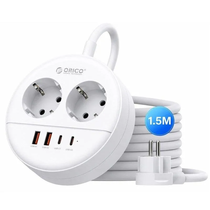 Multipresa Orico OSP 2 prese 2 USB-C 2 USB-A 20 W, cavo 1,5 m - immagine 1