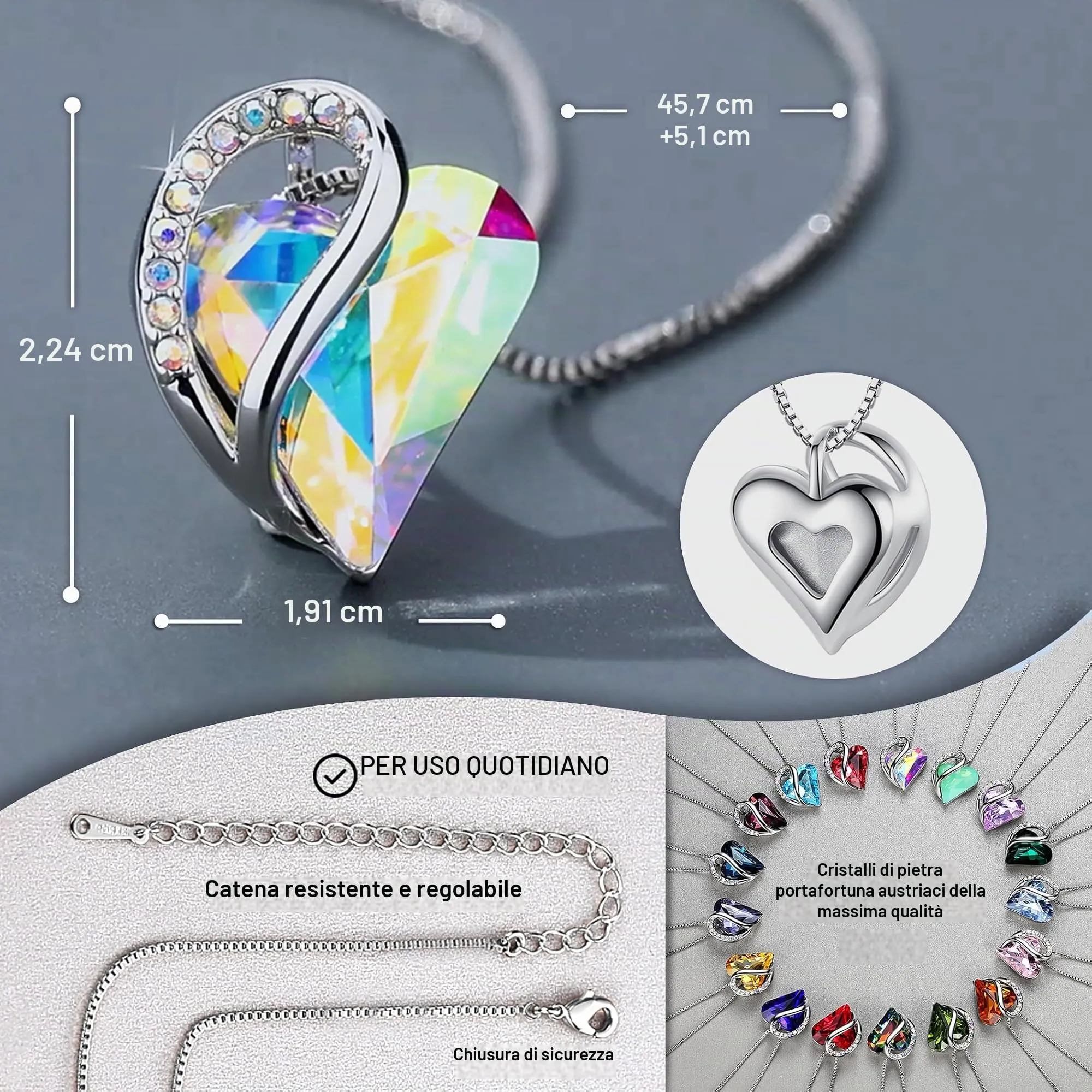 Leafael Collana Cuore Infinito Donna, Aprile Opale arcobaleno bianca - immagine 3