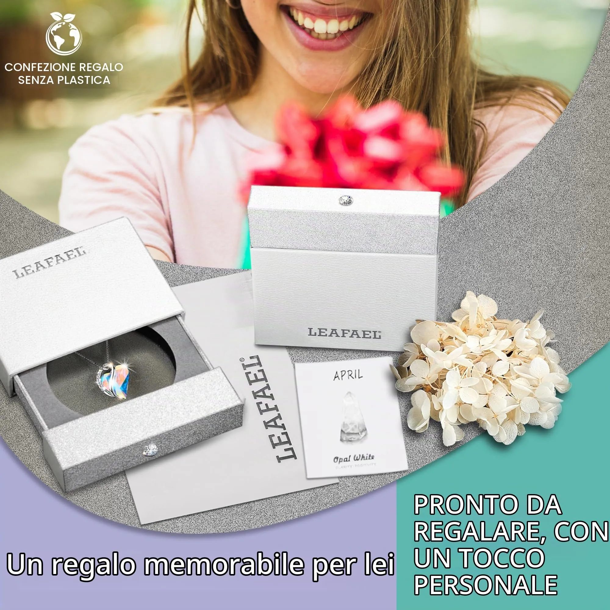 Leafael Collana Cuore Infinito Donna, Aprile Opale arcobaleno bianca - immagine 5