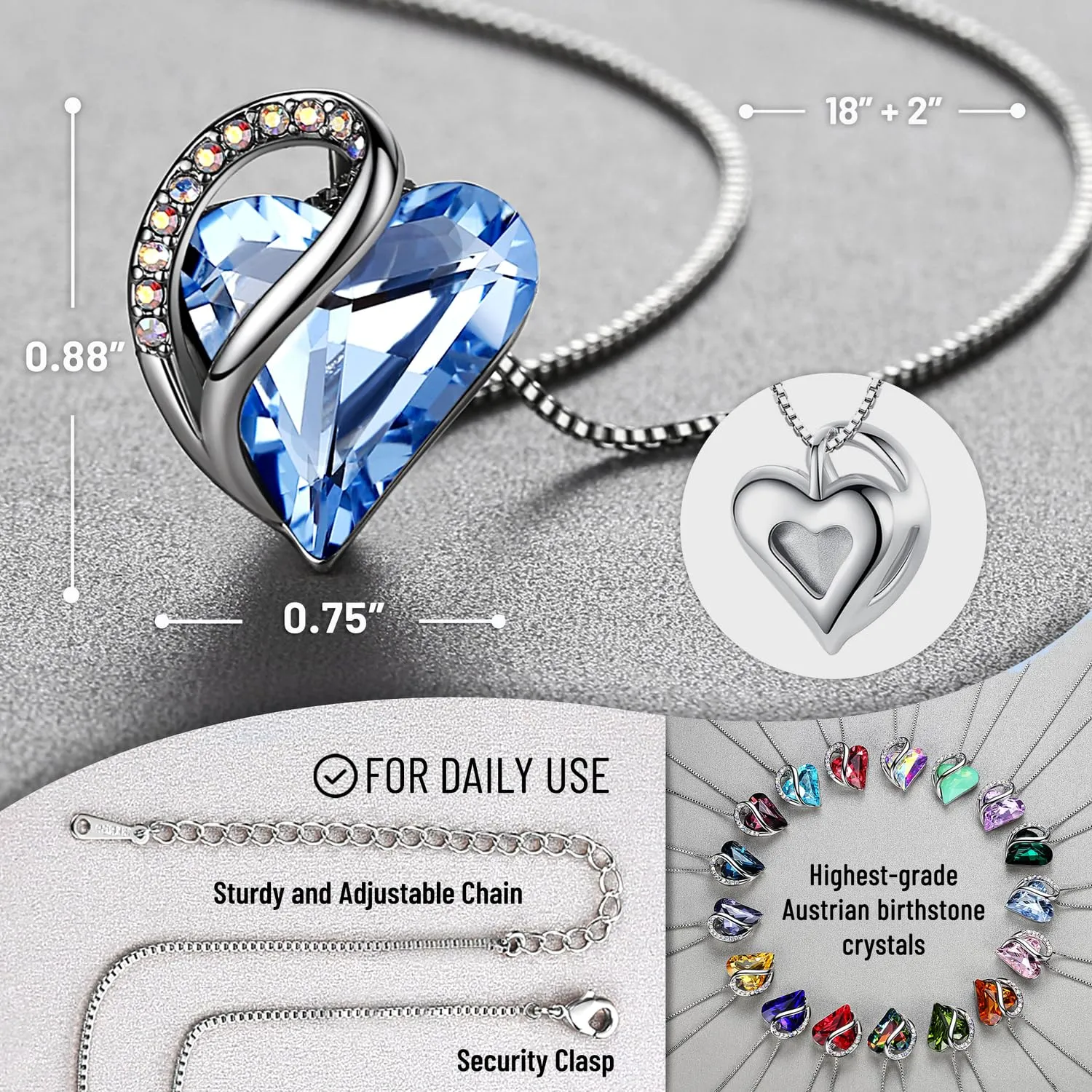 Leafael Collana Cuore Infinito Donna, Zaffiro azzurro marzo-dicembre - immagine 3