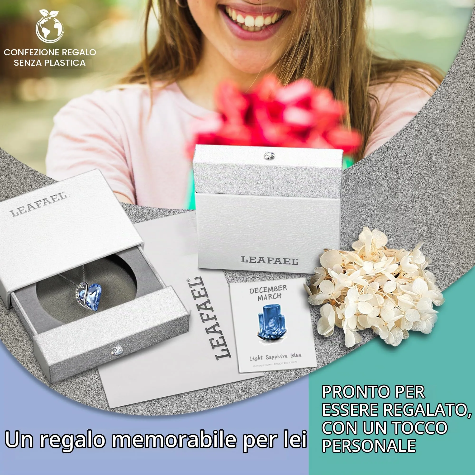 Leafael Collana Cuore Infinito Donna, Zaffiro azzurro marzo-dicembre - immagine 5