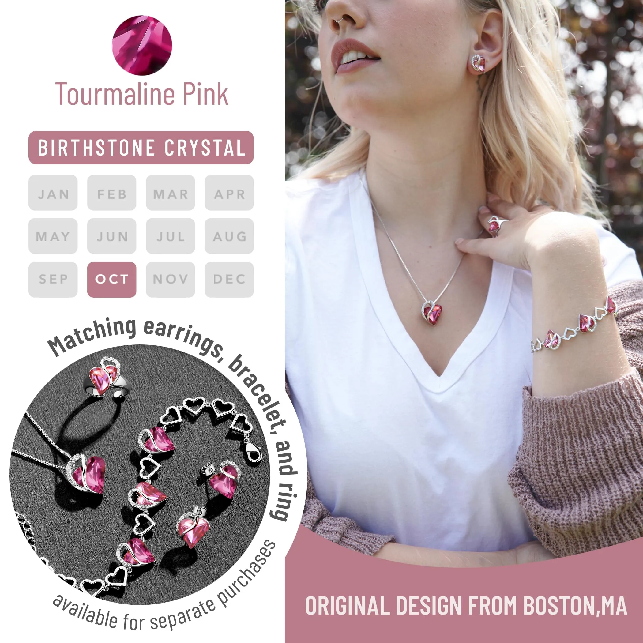 Leafael Collana Cuore Infinito Donna, Ottobre Tormalina rosa - immagine 4